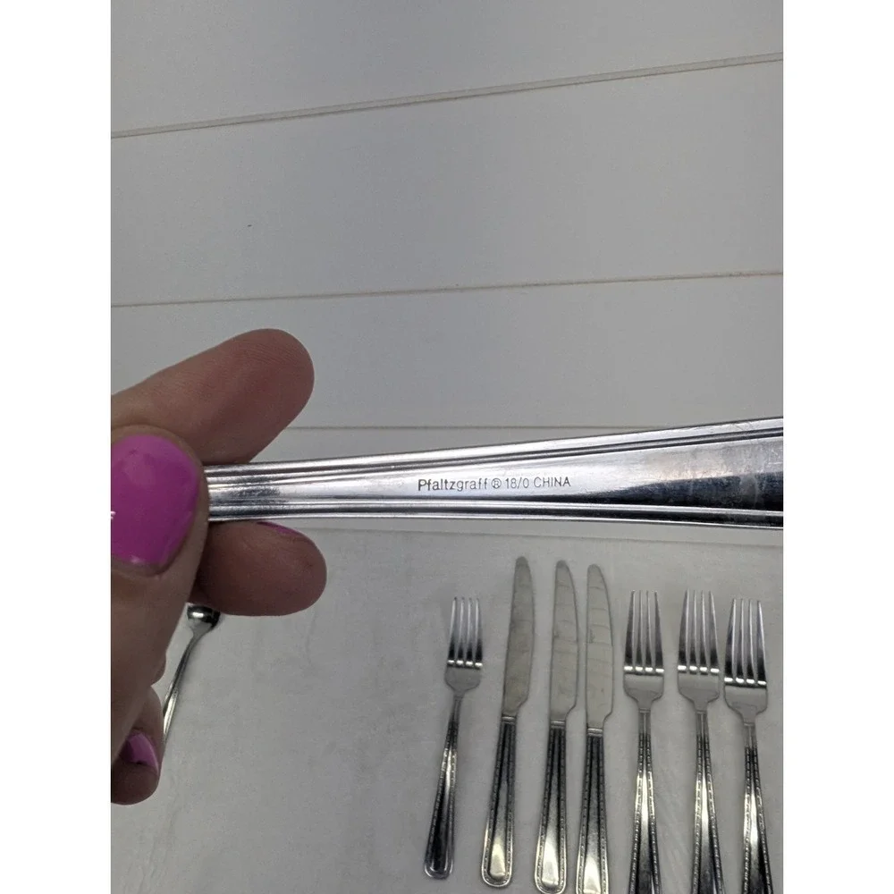 Pfaltzgraff 18/0 Flatware Lot Of Stainless Steel Forks‎ Knives Dotted